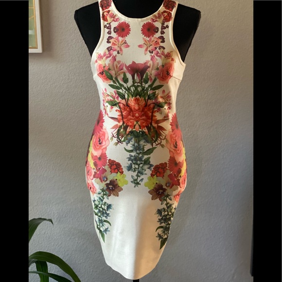 Forever 21 Ivory Floral Print Sheath Dress, S - Picture 4 of 5